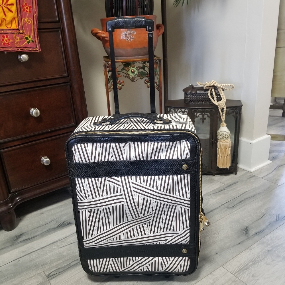 Henri Bendel Luggag9e Disturbed Stripe Upright Wheeled Carry On Suitcase.